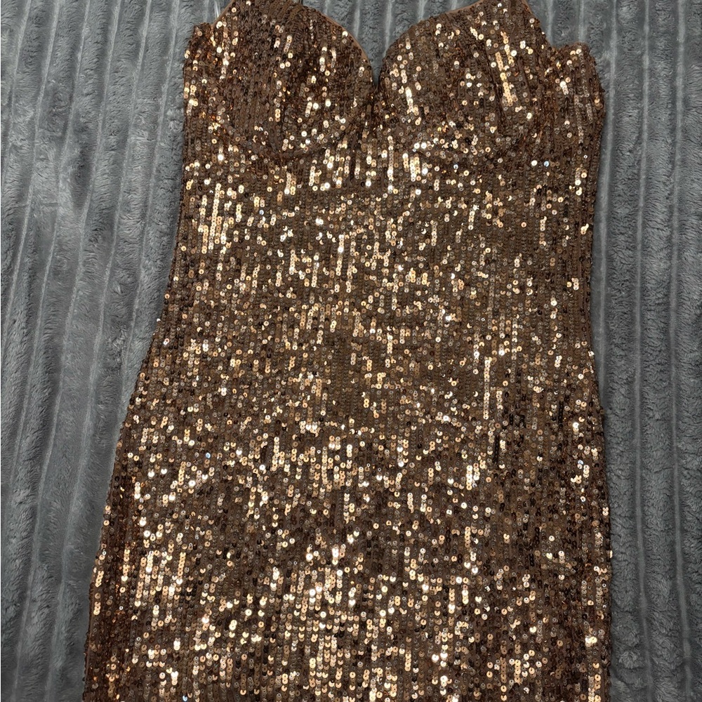 Fashion Nova Sequin Dress in Gold